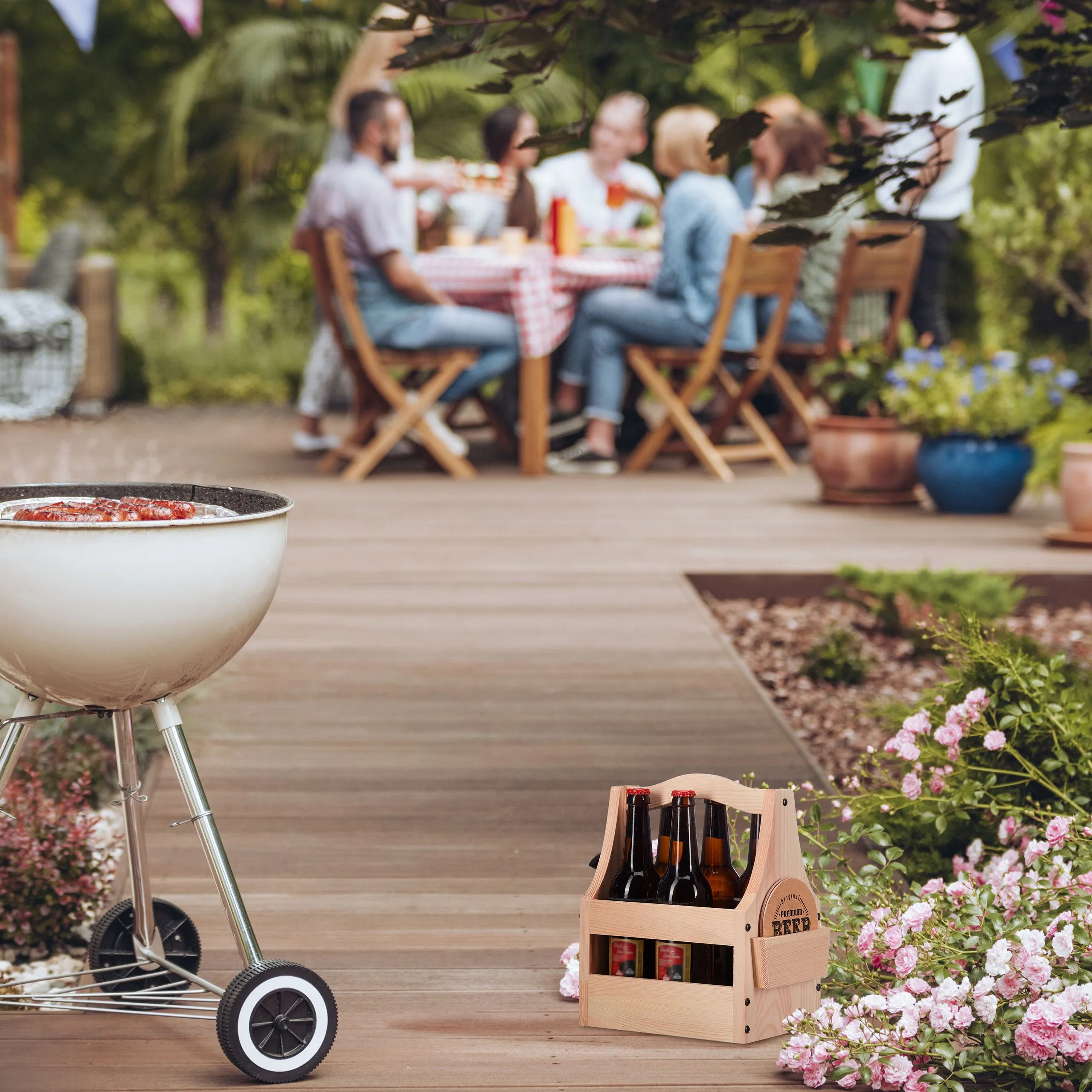 Bierdrager van hout met flesopener