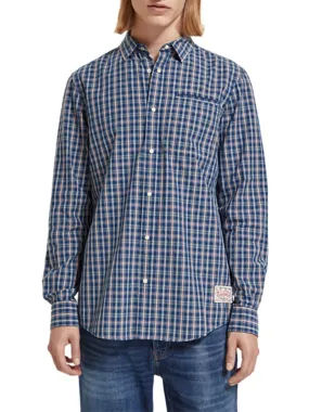 Blouse blauw/lichtroze