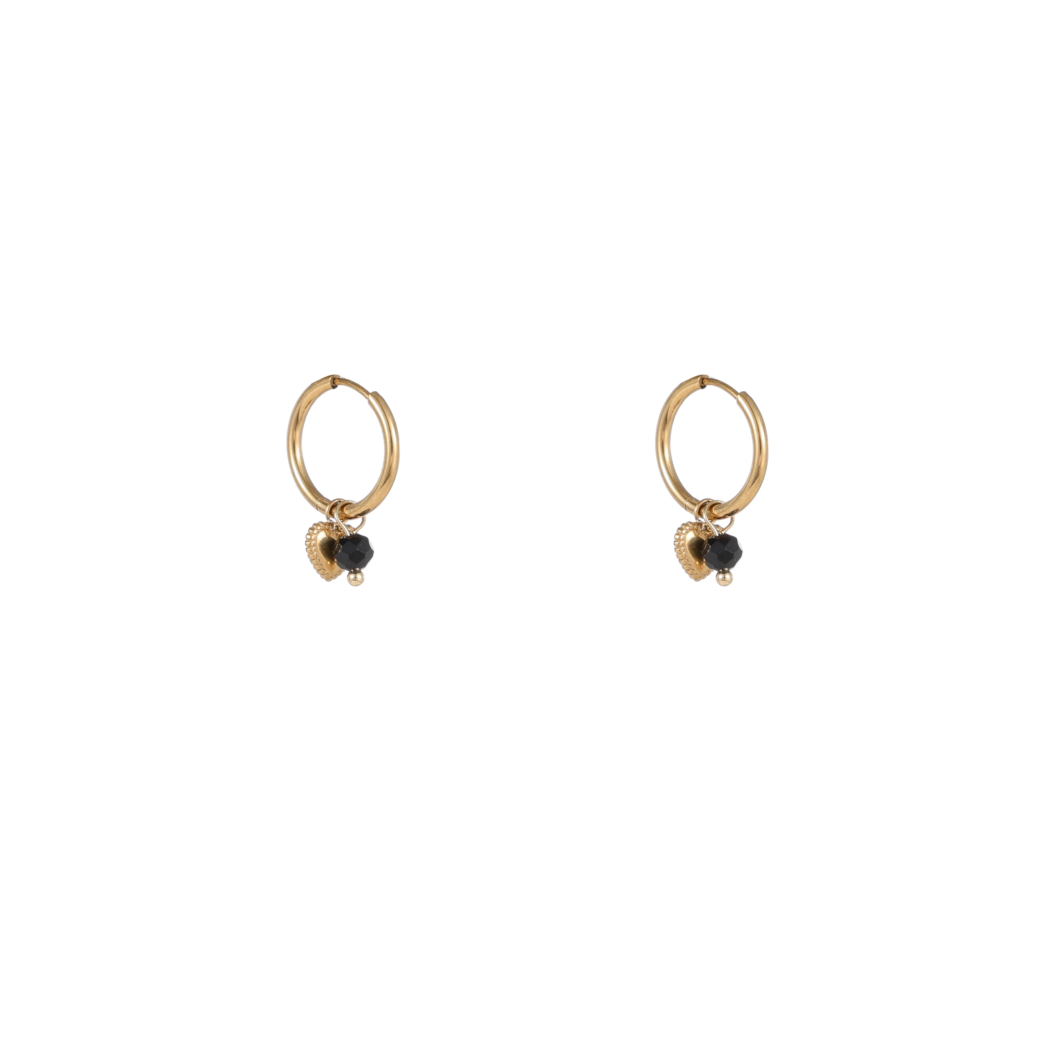 Day&Eve Oorringen Heart + Bead Zwart | Goud