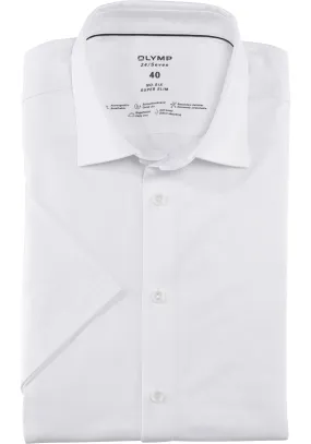 OLYMP 24/7 No. 6 Six super slim fit overhemd, korte mouw, tricot, wit