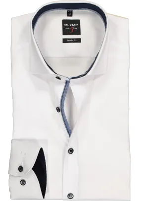 OLYMP Level 5 body fit overhemd, mouwlengte 7, wit  (blauw contrast)