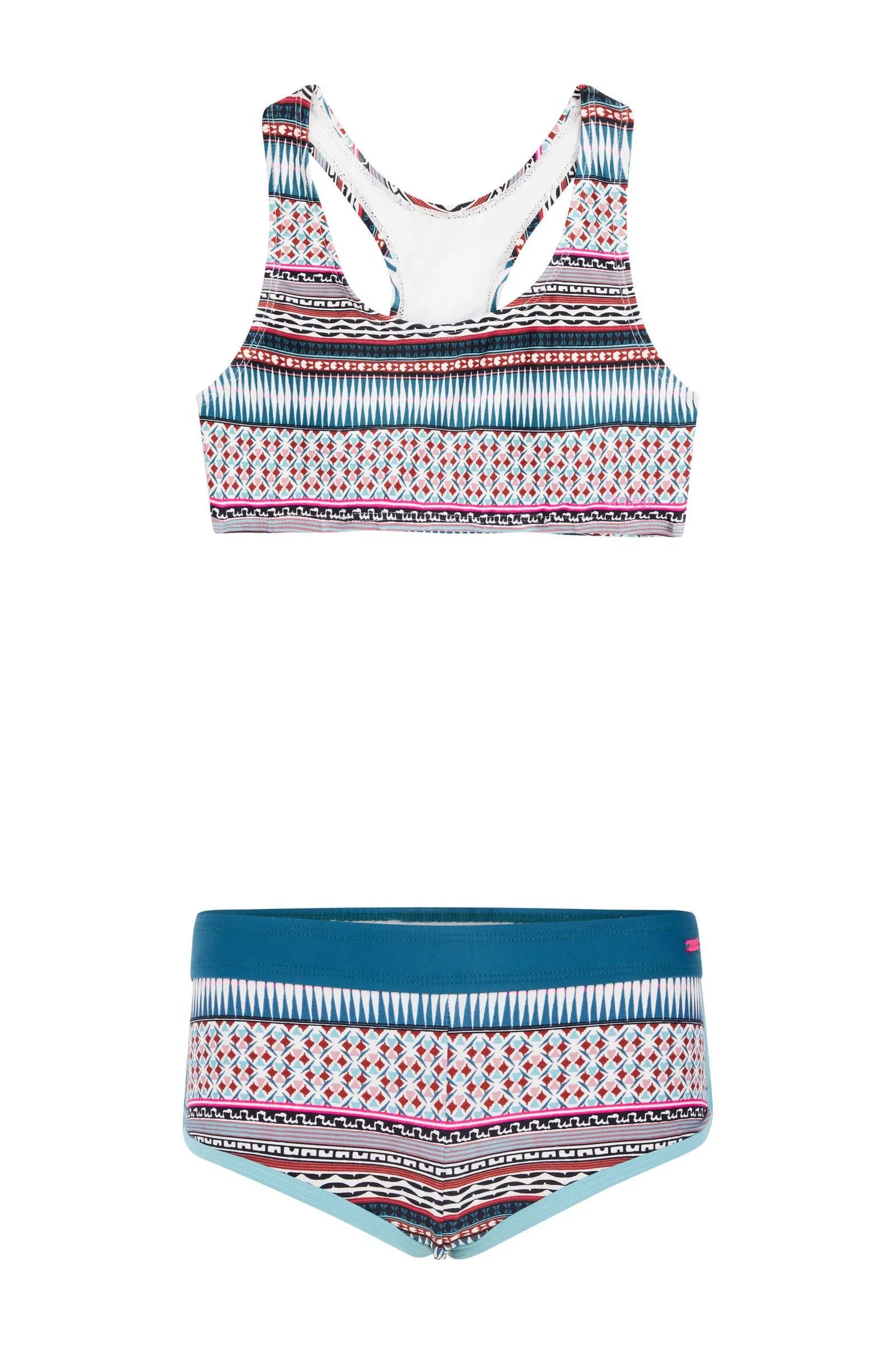 Protest crop bikini PRTMIRROR JR blauw wit rood Meisjes Polyamide All over print 140