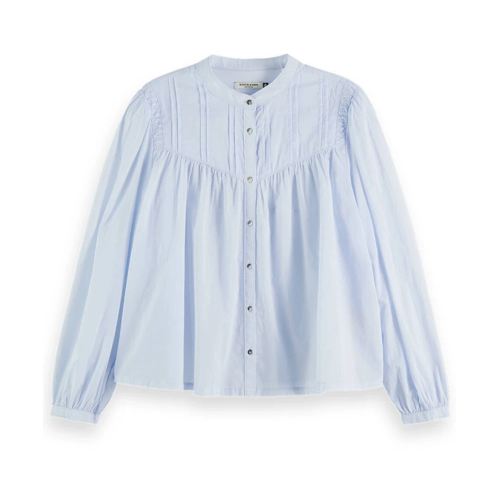 SCOTCH & SODA Dames Blouses Shirt With Pin Tuck Yoke And Gathering Lichtblauw