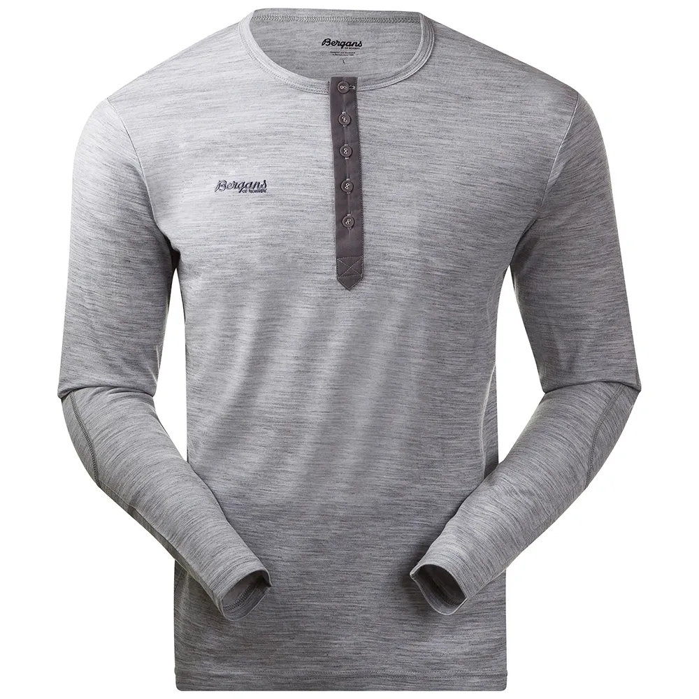 TSHIRT BERGANS MEN HENLEY WOOL GREY MEL