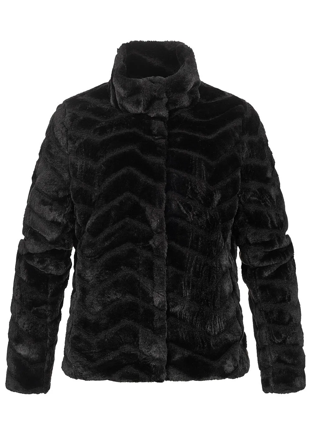 VILA DAMEN NOOS KUNSTFELLJACKE MIT STEHKRAGEN 2POCKETS STRUKTURSTOFF SCHWARZ